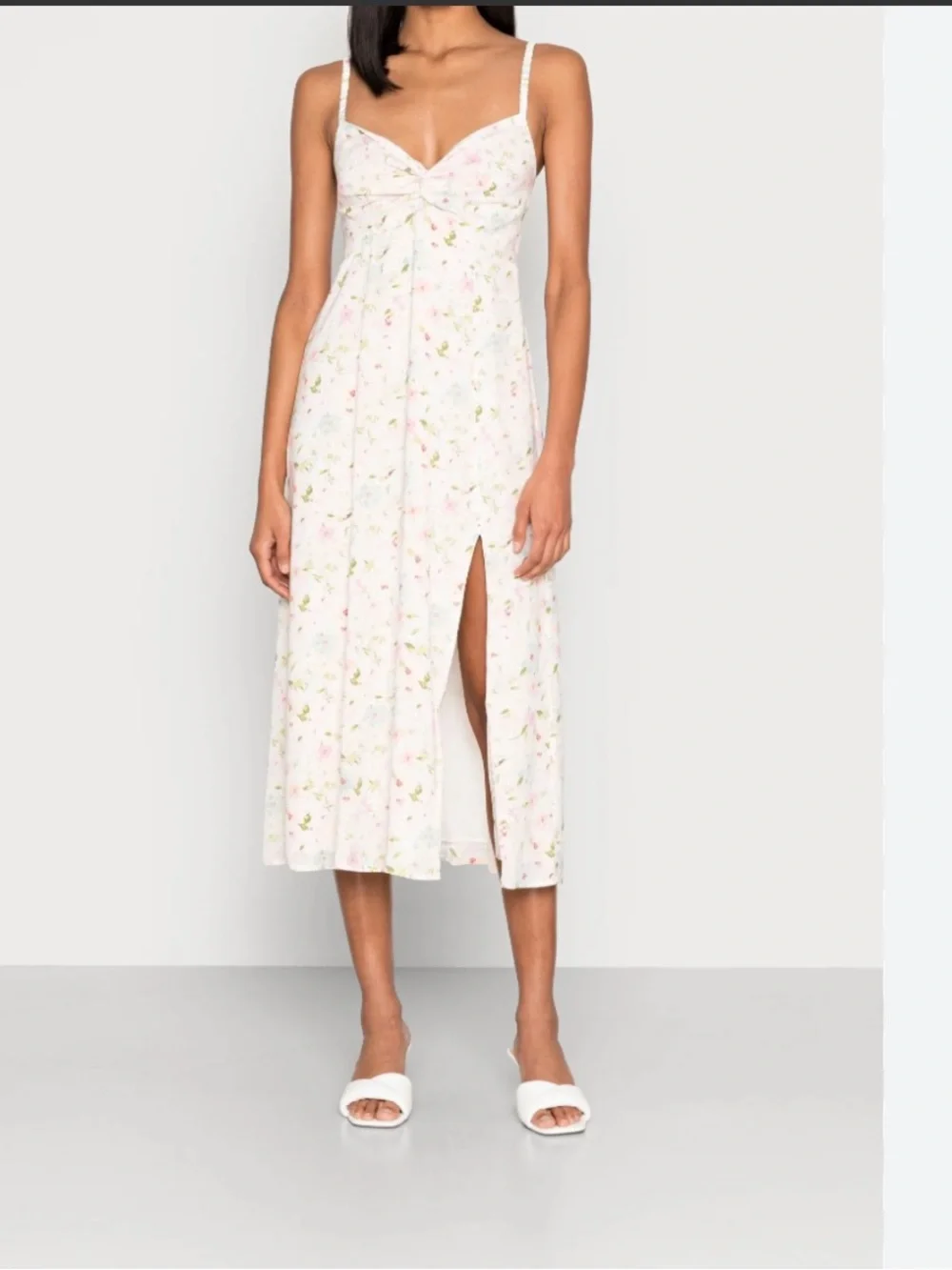 Dex Pastel Floral Twist Front Linen Dress Feminine Fairycore - Picture 11 of 11